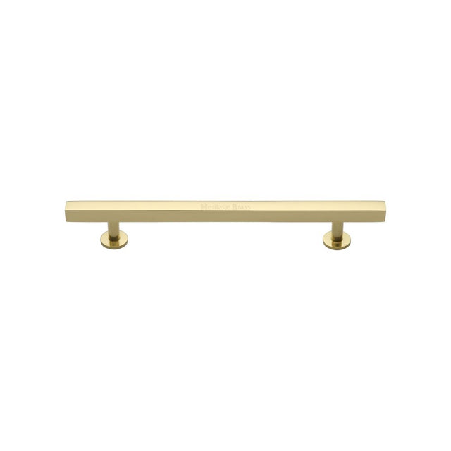 This is an image of a Heritage Brass - Cabinet Pull Square Design 128mm CTC Polished Brass Finish, c4760-128-pb that is available to order from Trade Door Handles in Kendal.