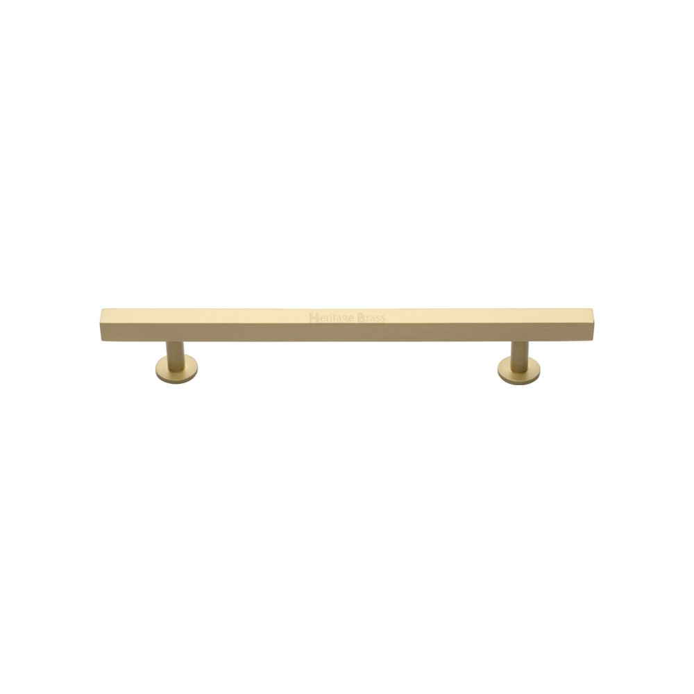 This is an image of a Heritage Brass - Cabinet Pull Square Design 128mm CTC Satin Brass Finish, c4760-128-sb that is available to order from Trade Door Handles in Kendal.