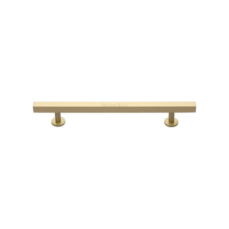 This is an image of a Heritage Brass - Cabinet Pull Square Design 128mm CTC Satin Brass Finish, c4760-128-sb that is available to order from Trade Door Handles in Kendal.