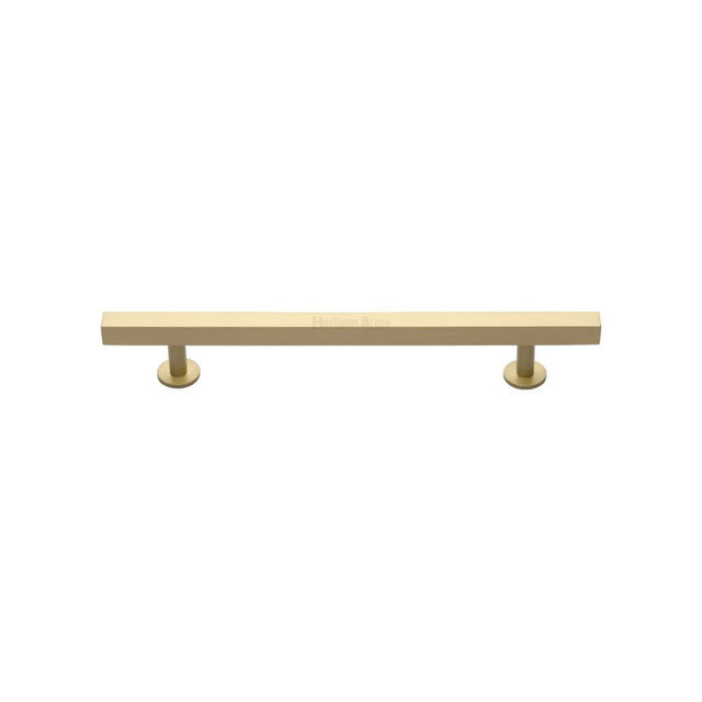 This is an image of a Heritage Brass - Cabinet Pull Square Design 128mm CTC Satin Brass Finish, c4760-128-sb that is available to order from Trade Door Handles in Kendal.