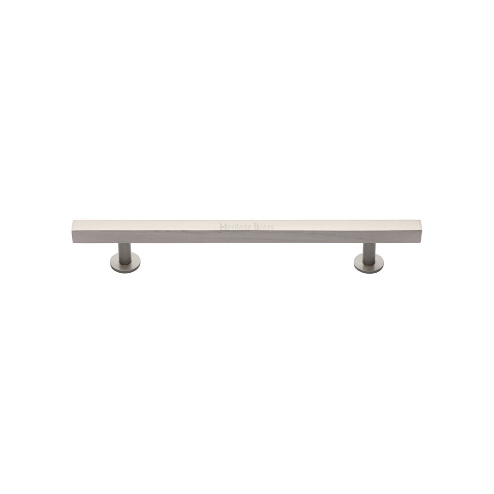 This is an image of a Heritage Brass - Cabinet Pull Square Design 128mm CTC Satin Nickel Finish, c4760-128-sn that is available to order from Trade Door Handles in Kendal.