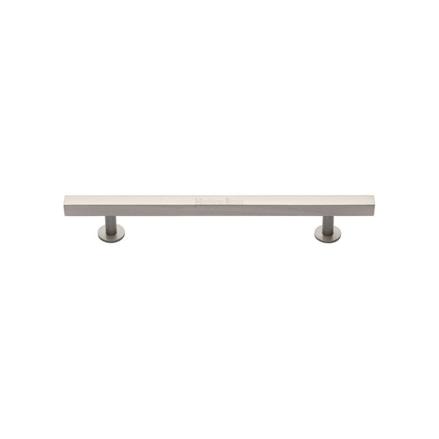 This is an image of a Heritage Brass - Cabinet Pull Square Design 128mm CTC Satin Nickel Finish, c4760-128-sn that is available to order from Trade Door Handles in Kendal.