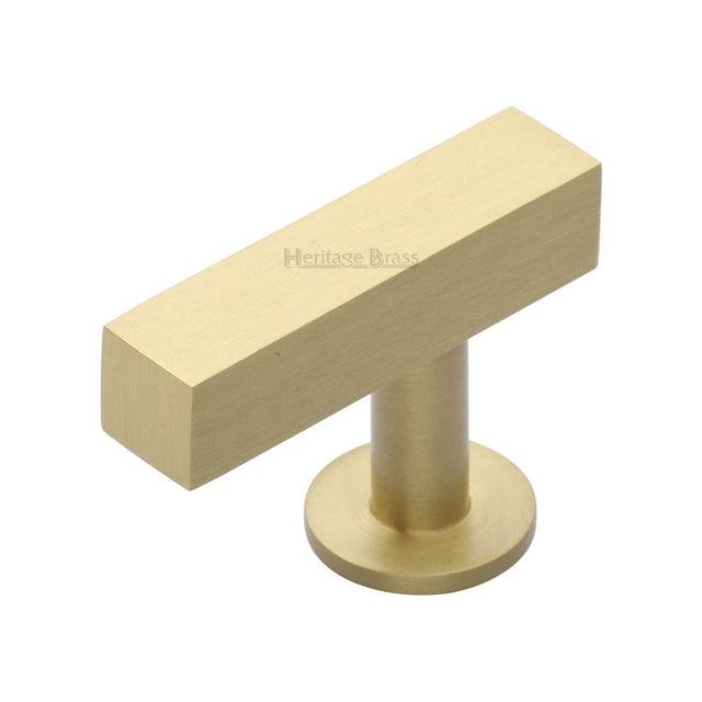 This is an image of a Heritage Brass - Cabinet Knob Offset Square Design 44mm Satin Brass Finish, c4760-44-sb that is available to order from Trade Door Handles in Kendal.