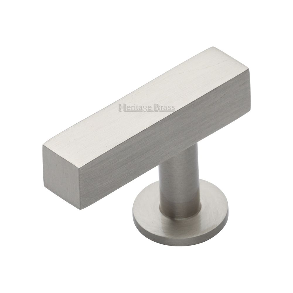 This is an image of a Heritage Brass - Cabinet Knob Offset Square Design 44mm Satin Nickel Finish, c4760-44-sn that is available to order from Trade Door Handles in Kendal.