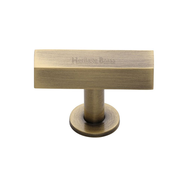 This is an image of a Heritage Brass - Cabinet Knob Symmetrical Square Design 44mm Antique Brass Finish, c4765-at that is available to order from Trade Door Handles in Kendal.