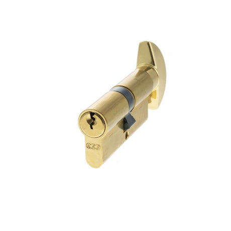 This is an image of AGB Euro Profile 5 Pin Cylinder Key to Turn 35-35mm (70mm) - Polished Brass available to order from Trade Door Handles.