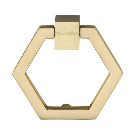 This is an image of a Heritage Brass - Cabinet Drop Pull Hexagon Design 51mm Satin Brass Finish, c6334-sb that is available to order from Trade Door Handles in Kendal.