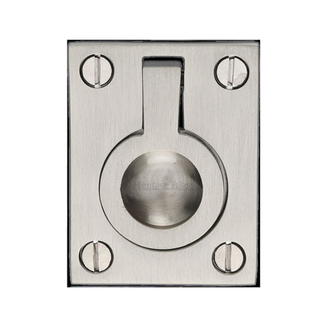 This is a image of a Heritage Brass - Cabinet Pull Flush Ring Design 38mm Sat. Nickel Finish that is available to order from Trade Door Handles in Kendal