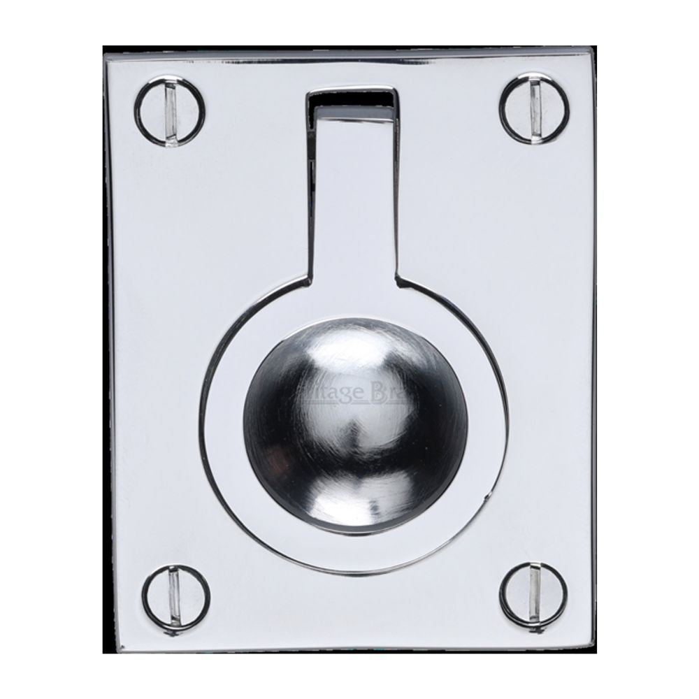 This is a image of a Heritage Brass - Cabinet Pull Flush Ring Design 50mm Pol. Chrome Finish that is available to order from Trade Door Handles in Kendal