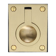 This is a image of a Heritage Brass - Cabinet Pull Flush Ring Design 50mm Sat. Brass Finish that is available to order from Trade Door Handles in Kendal