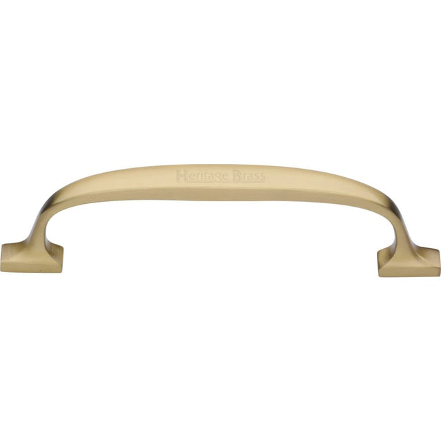 This is an image of a Heritage Brass - Cabinet Pull Durham Design 128mm CTC Satin Brass Finish, c7213-128-sb that is available to order from Trade Door Handles in Kendal.