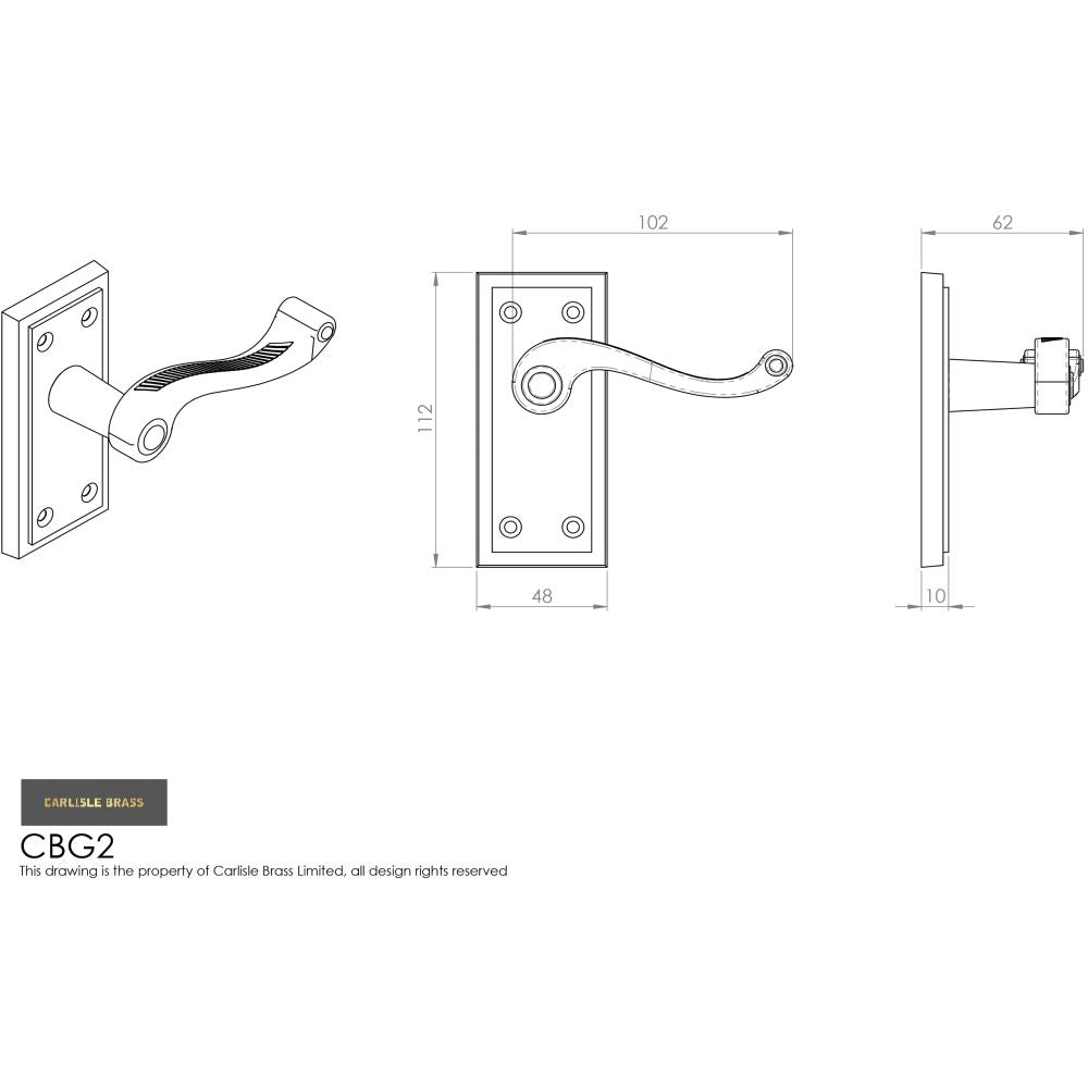 This image is a line drwaing of a Carlisle Brass - Georgian Lever on Latch Backplate Contract - Polished Brass available to order from Trade Door Handles in Kendal