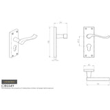 This image is a line drwaing of a Carlisle Brass - Contract Victorian Scroll Lever on Euro Lock Backplate - Polish available to order from Trade Door Handles in Kendal