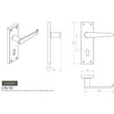 This image is a line drwaing of a Carlisle Brass - Contract Victorian Lever on Lock Backplate - Satin Chrome available to order from Trade Door Handles in Kendal