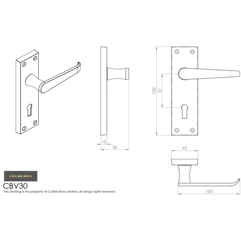 This image is a line drwaing of a Carlisle Brass - Contract Victorian Lever on Lock Backplate - Polished Chrome available to order from Trade Door Handles in Kendal