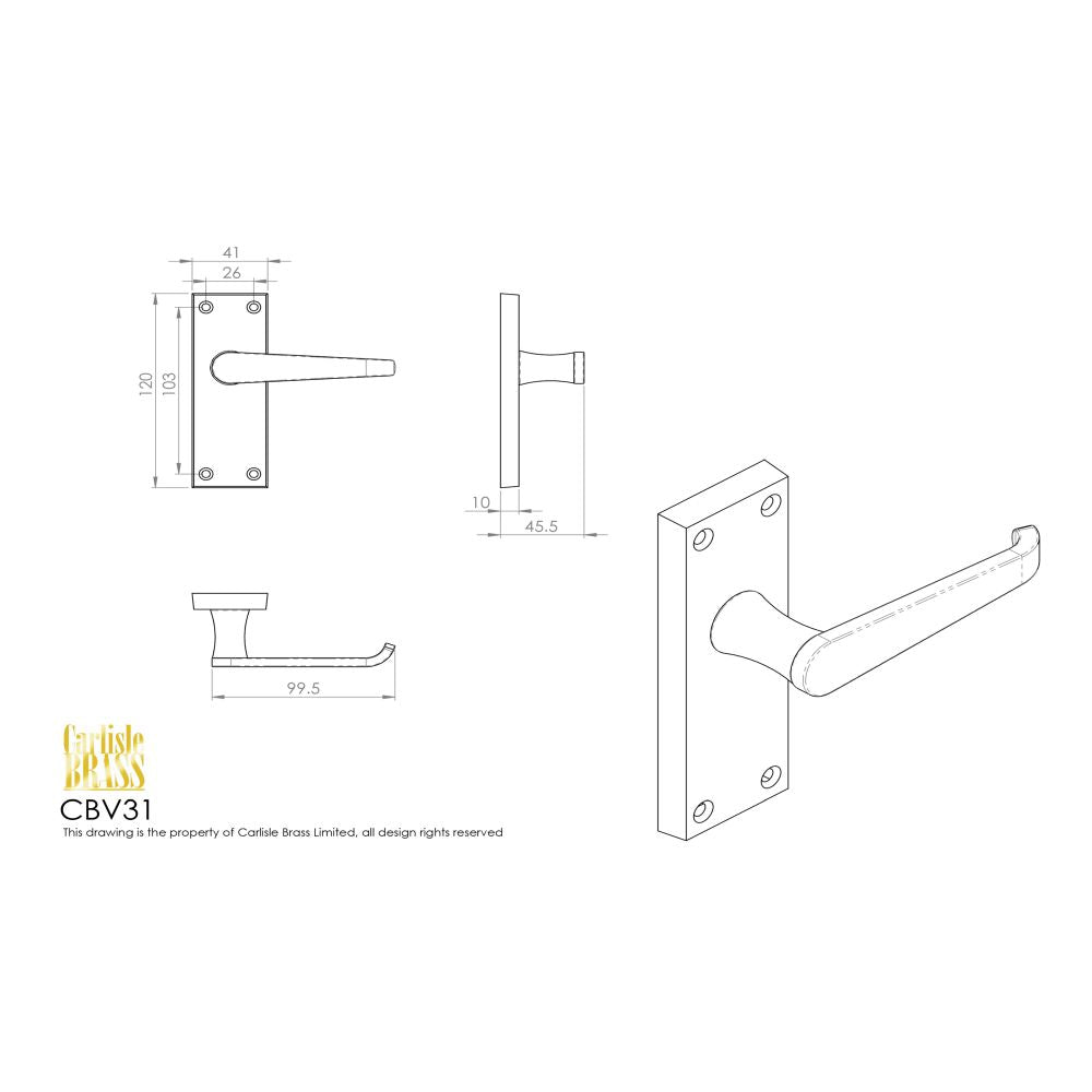 This image is a line drwaing of a Carlisle Brass - Contract Victorian Lever on Latch Backplate - Satin Chrome available to order from Trade Door Handles in Kendal