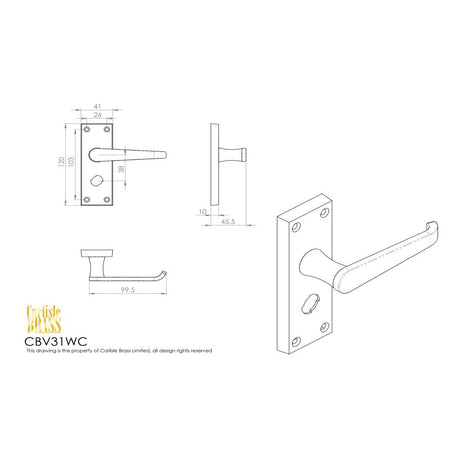 This image is a line drwaing of a Carlisle Brass - Contract Victorian Lever on Privacy Backplate - Satin Chrome available to order from Trade Door Handles in Kendal