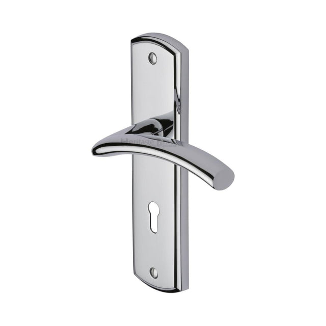 This is an image of a Heritage Brass - Door Handle Lever Lock Centaur Design Polished Chrome Finish, cen1000-pc that is available to order from Trade Door Handles in Kendal.