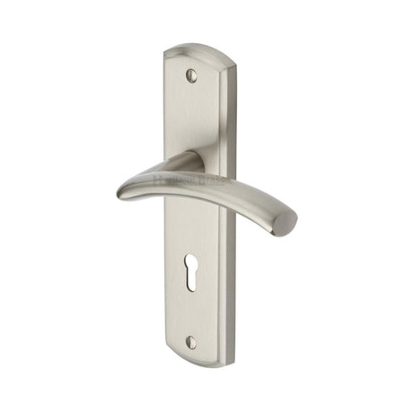 This is an image of a Heritage Brass - Door Handle Lever Lock Centaur Design Satin Nickel Finish, cen1000-sn that is available to order from Trade Door Handles in Kendal.