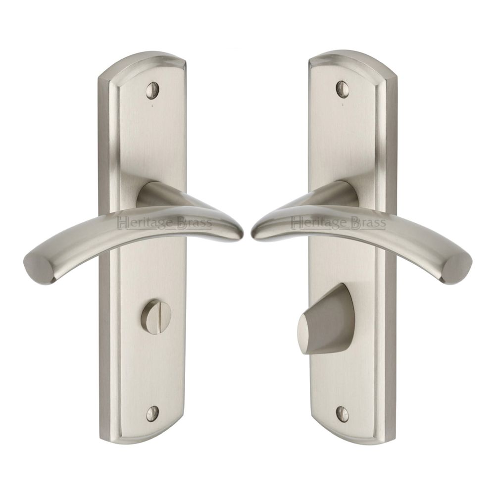 This is an image of a Heritage Brass - Door Handle for Bathroom Centaur Design Satin Nickel Finish, cen1030-sn that is available to order from Trade Door Handles in Kendal.