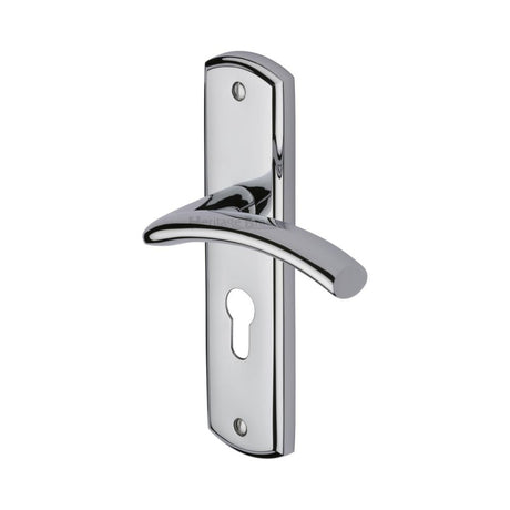 This is an image of a Heritage Brass - Door Handle for Euro Profile Plate Centaur Design Polished Chrome F, cen1048-pc that is available to order from Trade Door Handles in Kendal.