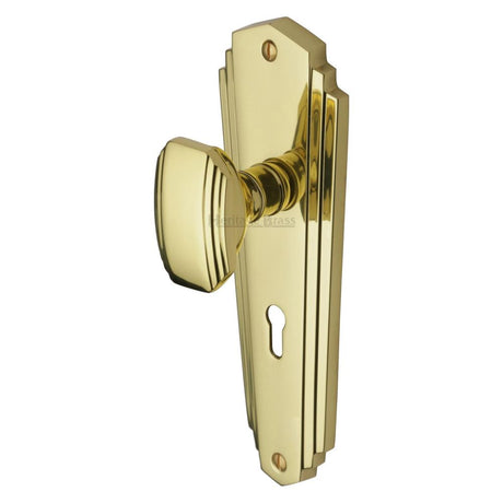 This is an image of a Heritage Brass - Mortice Knob on Lock Plate Charlston Design Polished Brass Finish, cha1900-pb that is available to order from Trade Door Handles in Kendal.