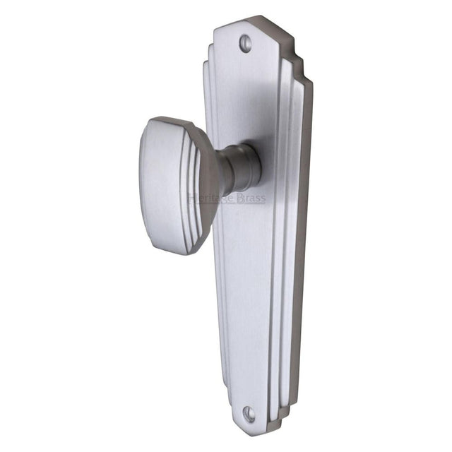 This is an image of a Heritage Brass - Mortice Knob on Latch Plate Charlston Design Satin Chrome Finish, cha1910-sc that is available to order from Trade Door Handles in Kendal.