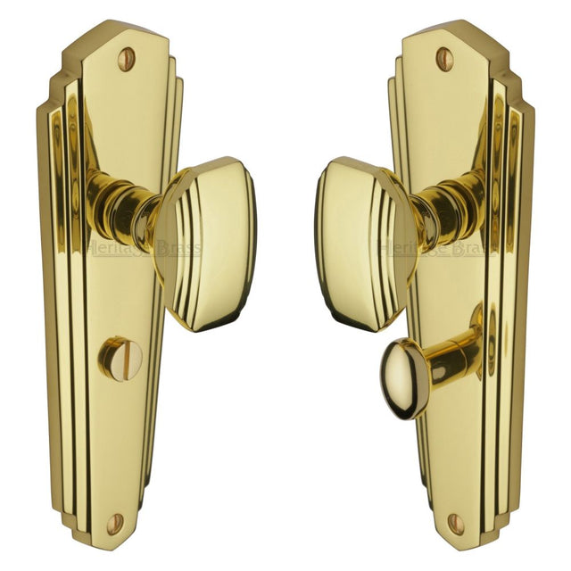 This is an image of a Heritage Brass - Mortice Knob on Bathroom Plate Charlston Design Polished Brass Fini, cha1930-pb that is available to order from Trade Door Handles in Kendal.