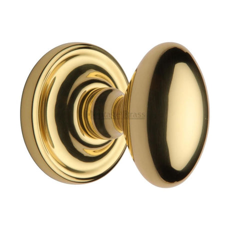 This is an image of a Heritage Brass - Mortice Knob on Rose Chelsea Design Polished Brass Finish, che7373-pb that is available to order from Trade Door Handles in Kendal.