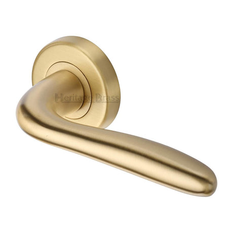 This is an image of a Heritage Brass - Door Handle Lever Latch on Round Rose Columbus Design Satin Bras, col1762-sb that is available to order from Trade Door Handles in Kendal.