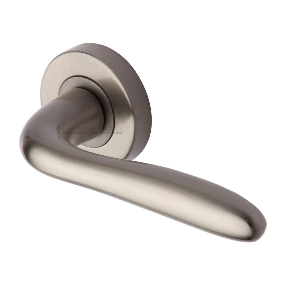 This is an image of a Heritage Brass - Door Handle Lever Latch on Round Rose Columbus Design Satin Nick, col1762-sn that is available to order from Trade Door Handles in Kendal.