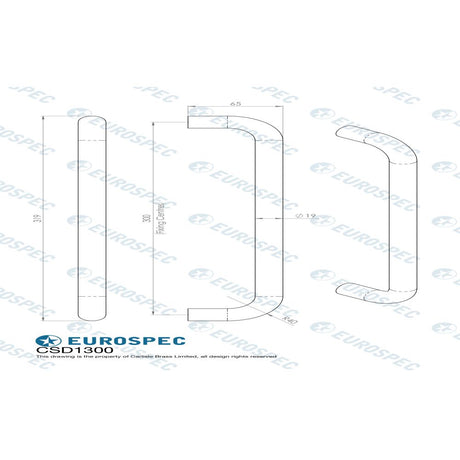 This image is a line drwaing of a Eurospec - 19mm D Pull Handle 300mm Centres - Satin Stainless Steel available to order from Trade Door Handles in Kendal