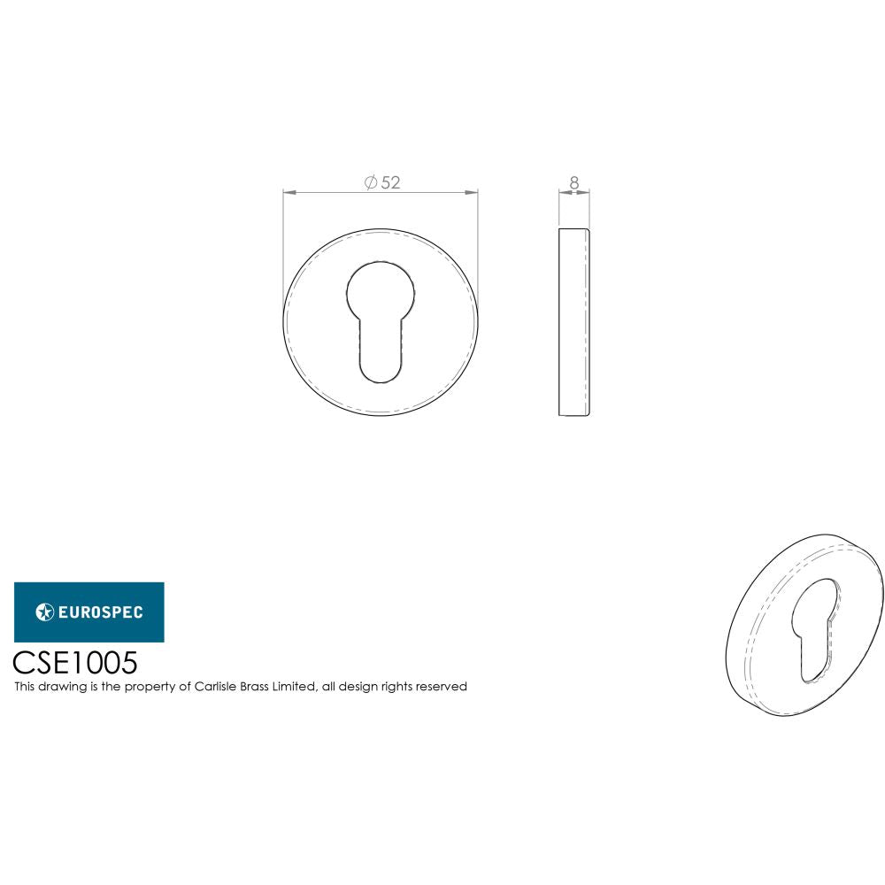 This image is a line drwaing of a Eurospec - Euro Escutcheon - Satin Stainless Steel available to order from Trade Door Handles in Kendal