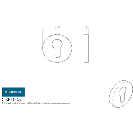 This image is a line drwaing of a Eurospec - Euro Escutcheon - Satin Stainless Steel available to order from Trade Door Handles in Kendal