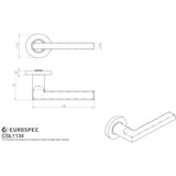 This image is a line drwaing of a Eurospec - Carlton Lever on Sprung Rose - Satin Stainless Steel available to order from Trade Door Handles in Kendal