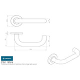 This image is a line drwaing of a Eurospec - Nera Lever on 6mm Slim Fit Sprung Rose - Satin Stainless Steel available to order from Trade Door Handles in Kendal