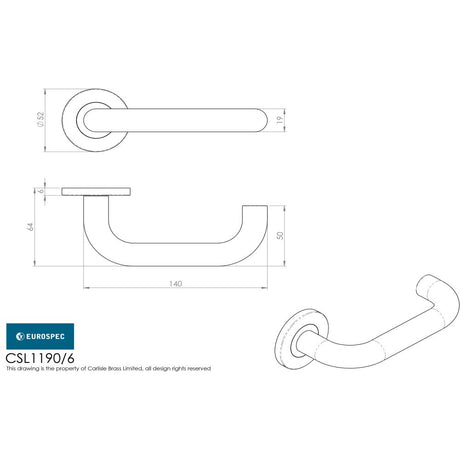 This image is a line drwaing of a Eurospec - Nera Lever on 6mm Slim Fit Sprung Rose - Satin Stainless Steel available to order from Trade Door Handles in Kendal