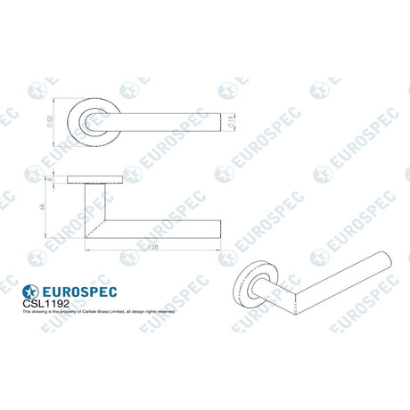 This image is a line drwaing of a Eurospec - Mitred Round Bar Lever on Sprung Rose - Bright Stainless Steel available to order from Trade Door Handles in Kendal