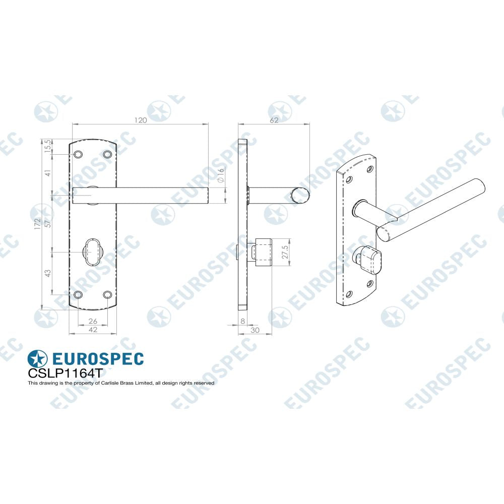 This image is a line drwaing of a Eurospec - Steelworx Residential T Bar Lever on WC Backplate - Satin Stainless S available to order from Trade Door Handles in Kendal