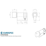 This image is a line drwaing of a Eurospec - Euro Single Thumbturn 45mm - Satin Chrome available to order from Trade Door Handles in Kendal