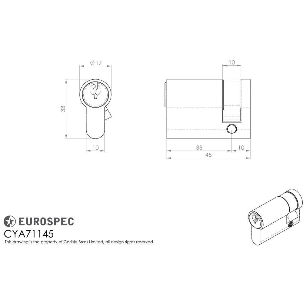 This image is a line drwaing of a Eurospec - Euro Single Cylinder - Satin Chrome available to order from Trade Door Handles in Kendal