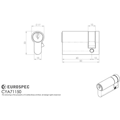 This image is a line drwaing of a Eurospec - Euro Single Cylinder - Satin Chrome available to order from Trade Door Handles in Kendal