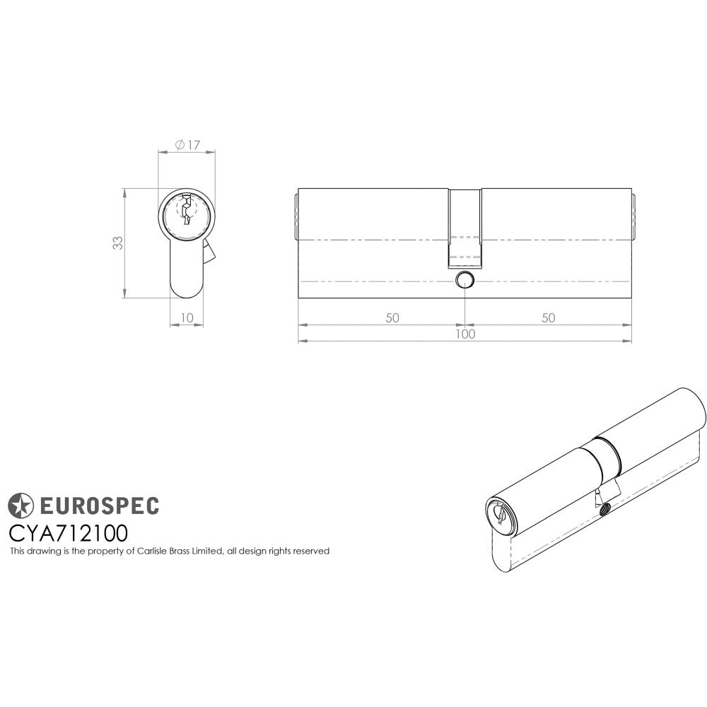 This image is a line drwaing of a Eurospec - Euro Double Cylinder - Satin Chrome available to order from Trade Door Handles in Kendal