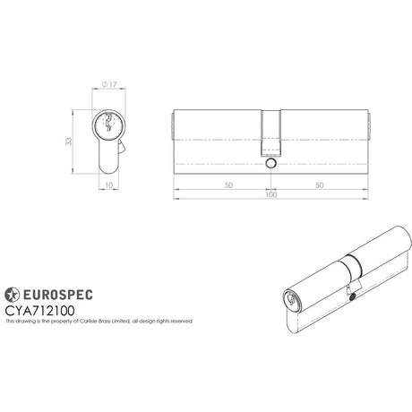 This image is a line drwaing of a Eurospec - Euro Double Cylinder - Satin Chrome available to order from Trade Door Handles in Kendal