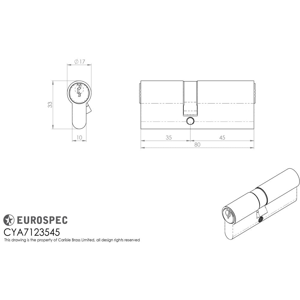 This image is a line drwaing of a Eurospec - Offset Euro Double Cylinder - Satin Chrome available to order from Trade Door Handles in Kendal