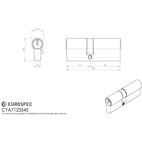 This image is a line drwaing of a Eurospec - Offset Euro Double Cylinder - Satin Chrome available to order from Trade Door Handles in Kendal