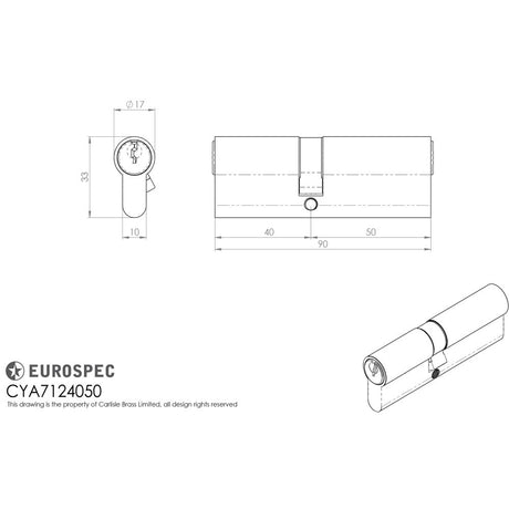 This image is a line drwaing of a Eurospec - Offset Euro Double Cylinder - Satin Chrome available to order from Trade Door Handles in Kendal