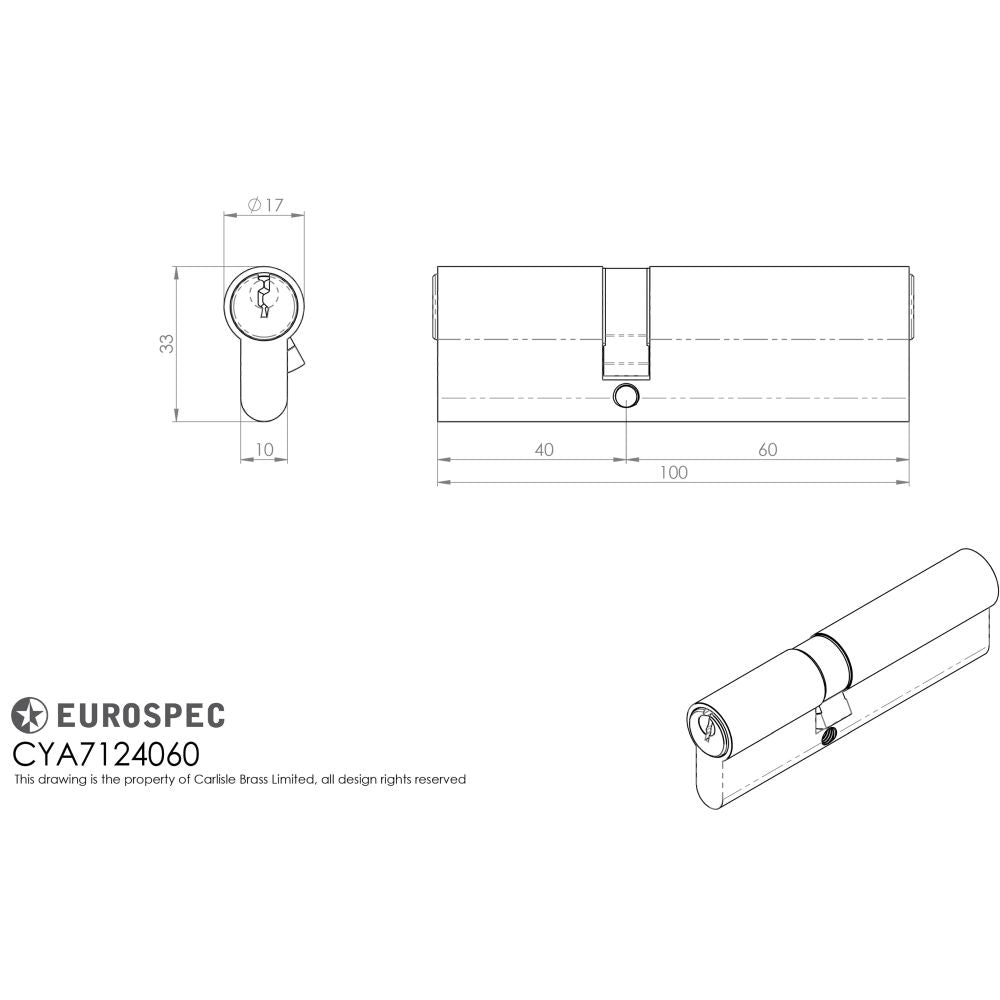 This image is a line drwaing of a Eurospec - Offset Euro Double Cylinder - Satin Chrome available to order from Trade Door Handles in Kendal