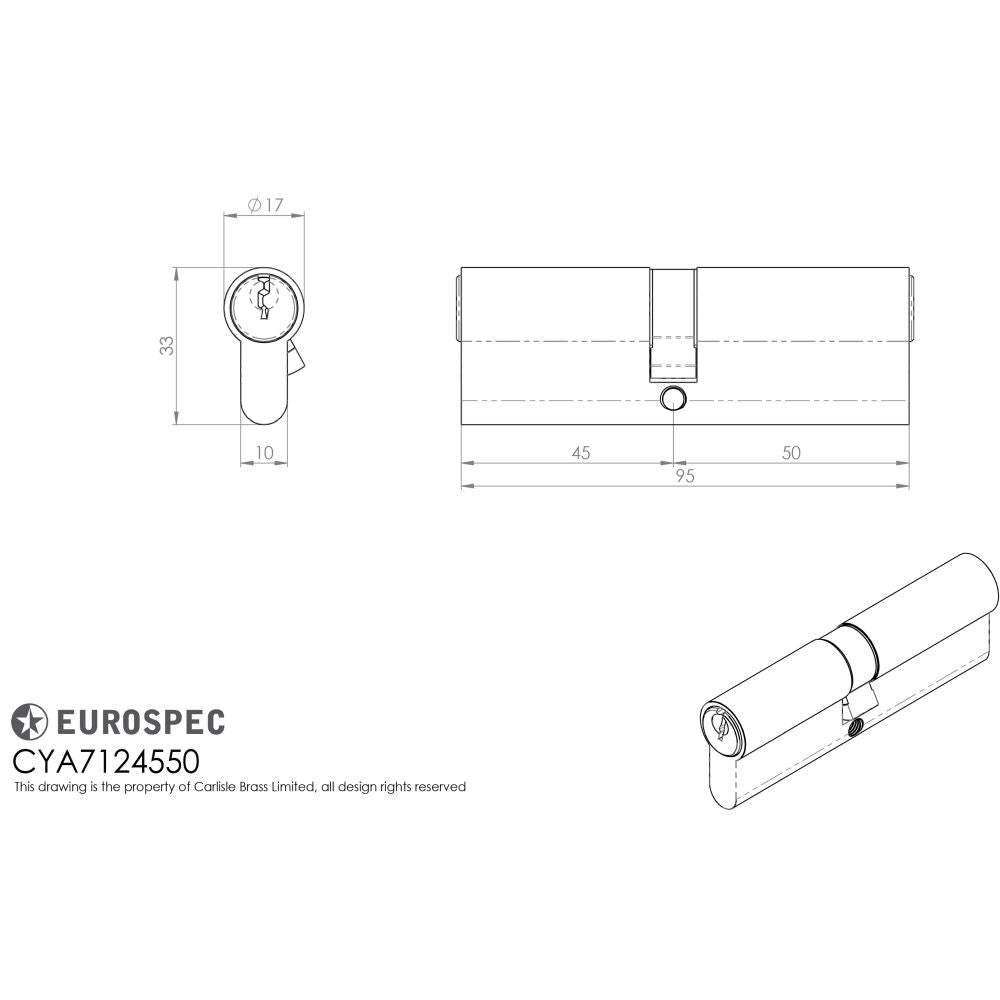 This image is a line drwaing of a Eurospec - Offset Euro Double Cylinder - Satin Chrome available to order from Trade Door Handles in Kendal