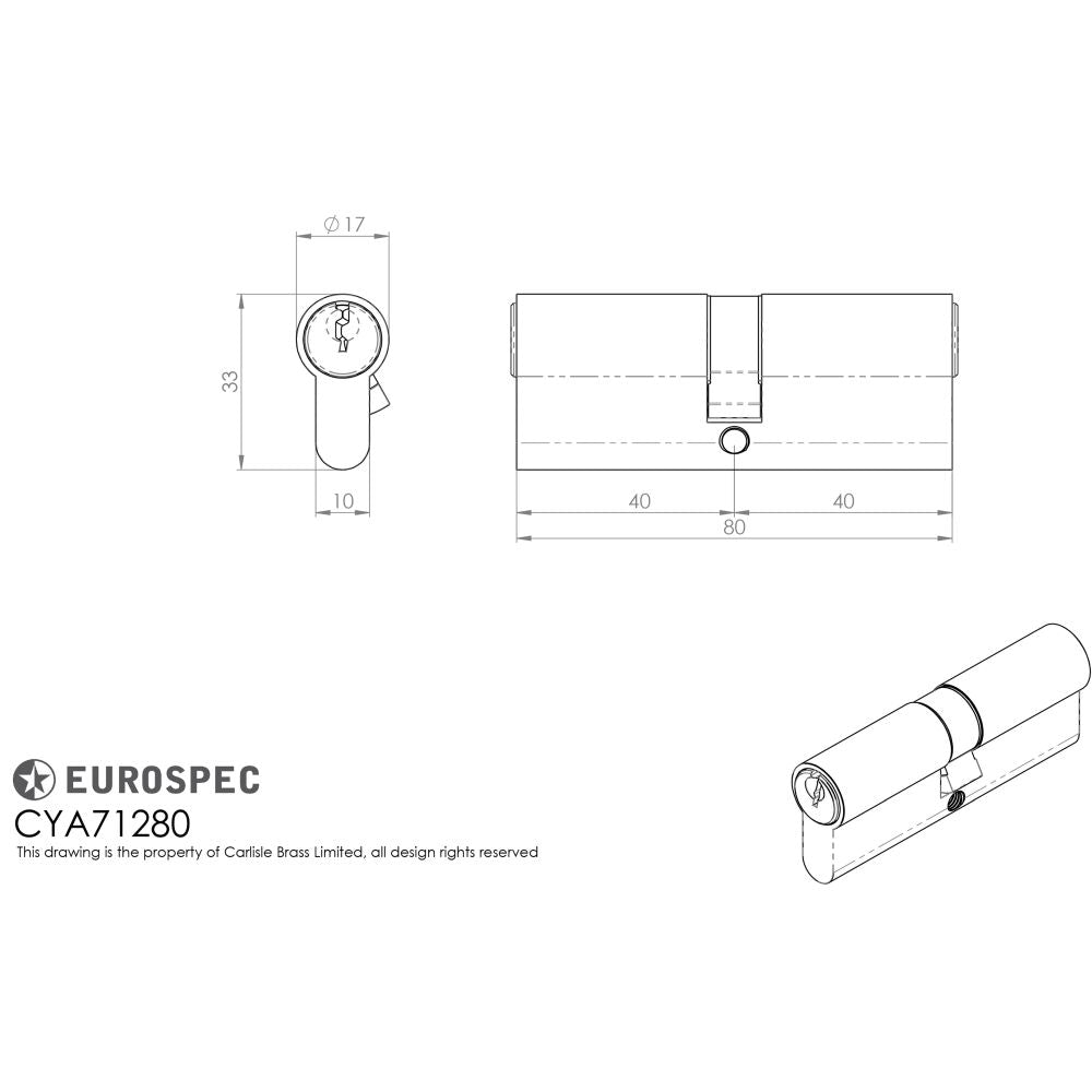 This image is a line drwaing of a Eurospec - Euro Double Cylinder - Satin Chrome available to order from Trade Door Handles in Kendal